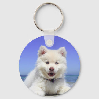 White Husky Puppy with Blue Eyes Key Ring