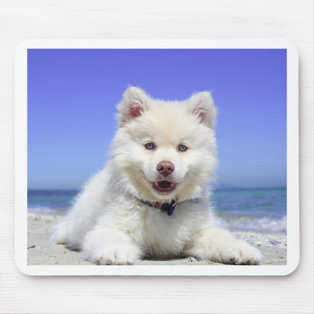 White Husky Puppy with Blue Eyes Mouse Pad (Front)