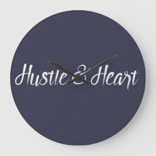 White Hustle and Heart Typography Large Clock
