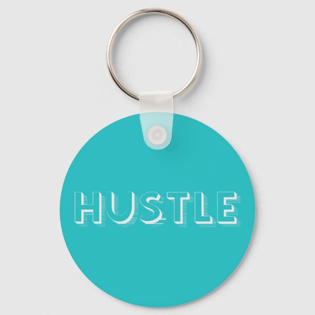 White Hustle Modern Typography Key Ring (Front)
