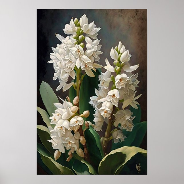 White Hyacinth Flower Art Print Poster (Front)