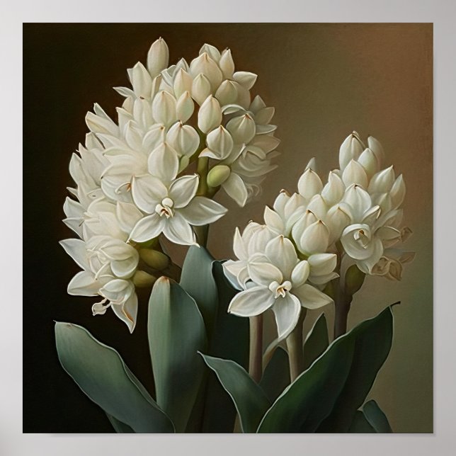 White Hyacinth Flower Art Print Poster (Front)