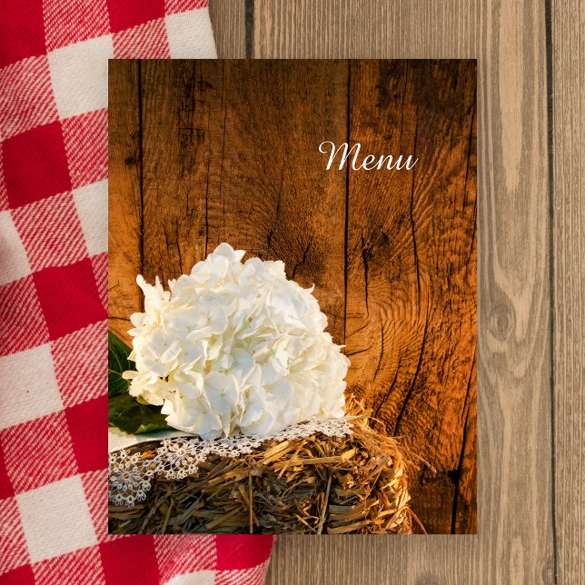 White Hydrangea and Barn Wood Country Wedding Menu (Creator Uploaded)
