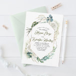 White Hydrangea and Greenery Modern Floral Wedding Invitation<br><div class="desc">White hydrangea blooms,  greenery,  geometric gold frame romantic wedding invitations.</div>