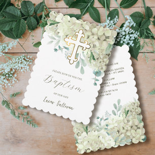 White Hydrangea Baptism Invitation