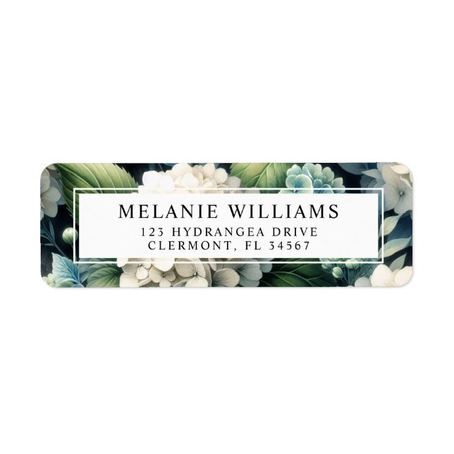 White Hydrangea Botanical Custom Return Address (Front)