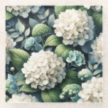 White Hydrangea Botanical Painting Glass Coaster<br><div class="desc">White hydrangea art print glass coaster</div>