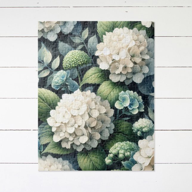 White Hydrangea Botanical Painting Jigsaw Puzzle (Creator Uploaded)