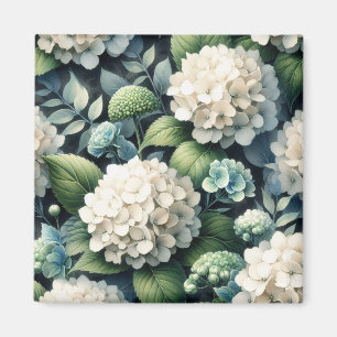 White Hydrangea Botanical Painting Magnet