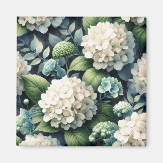 White Hydrangea Botanical Painting Magnet