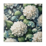 White Hydrangea Botanical Painting Tile<br><div class="desc">White hydrangea art print decorative tile</div>
