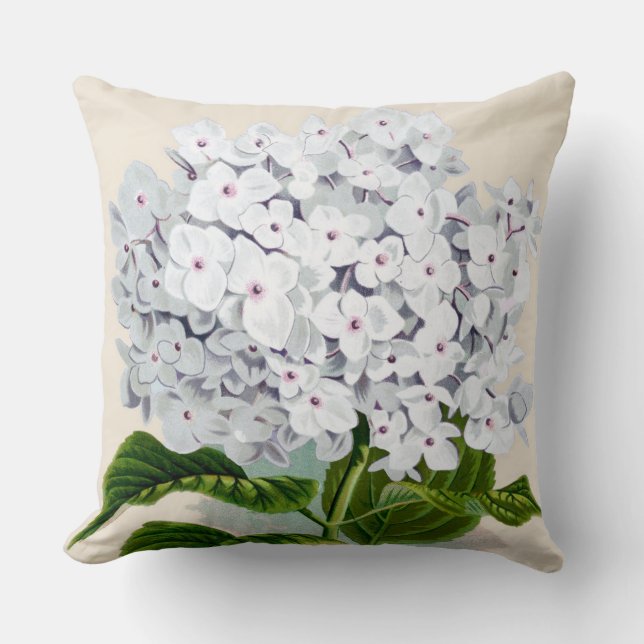 White Hydrangea Botanical Print Cushion (Front)