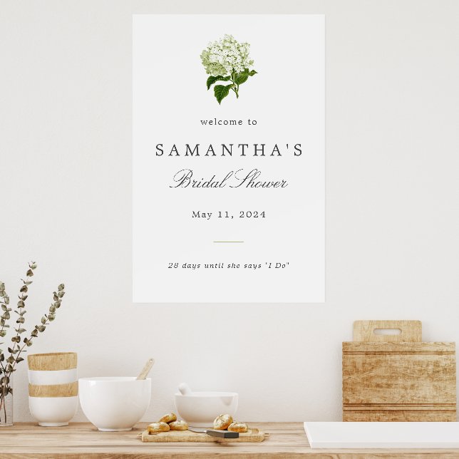 White Hydrangea Bridal Shower Welcome Sign (Kitchen)