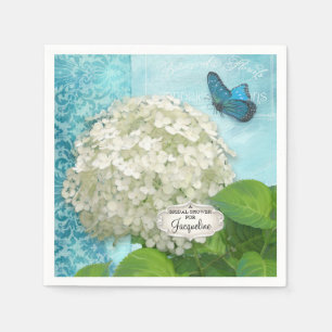 White Hydrangea Butterfly Damask Bridal Shower Napkin
