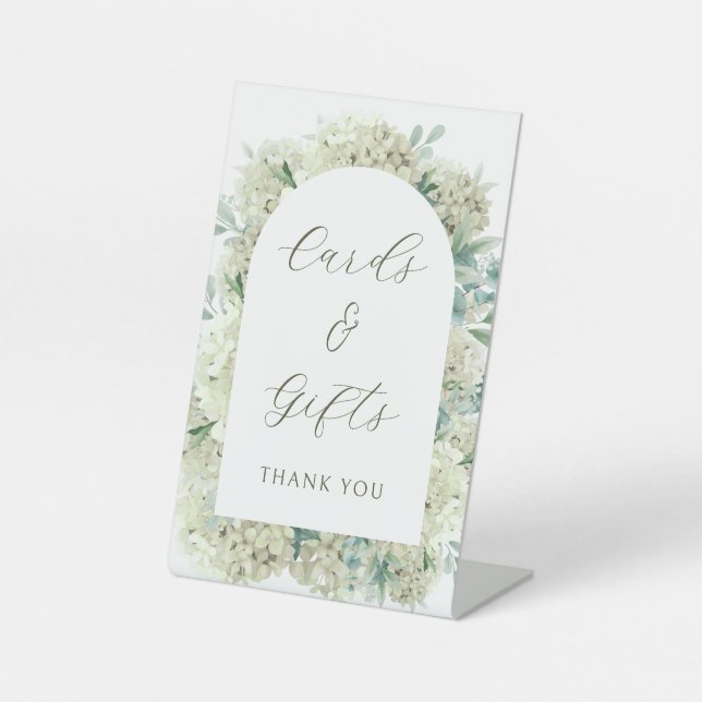 White Hydrangea Cards & Gifts Pedestal Sign (Front)