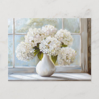 White Hydrangea, Cottage Core, Vintage Style Postcard