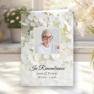 White Hydrangea Floral Funeral Service Folded Programme