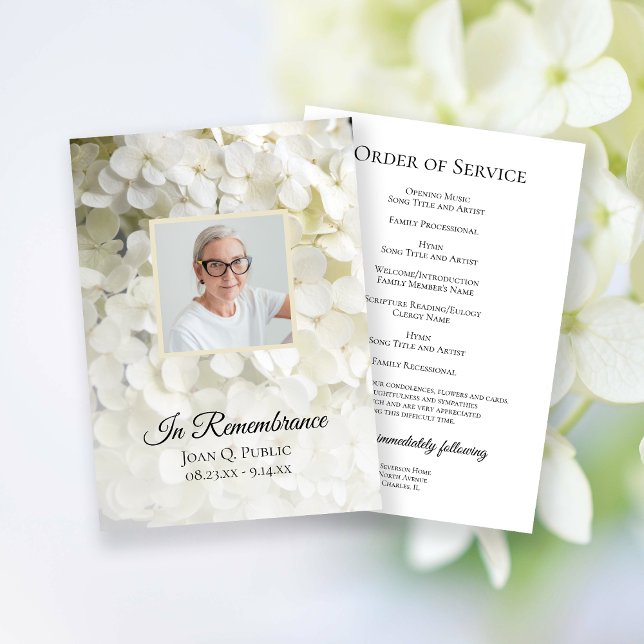 White Hydrangea Floral Funeral Service Programme (Creator Uploaded)