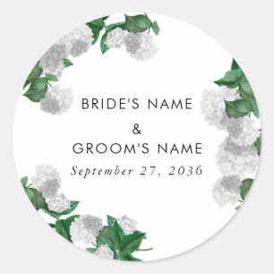 White Hydrangea Floral Greenery Modern Wedding Classic Round Sticker