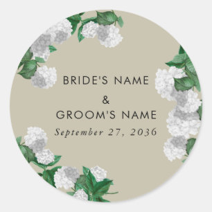 White Hydrangea Floral Greenery Modern Wedding Classic Round Sticker