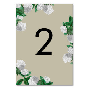 White Hydrangea Floral Greenery Modern Wedding Table Number