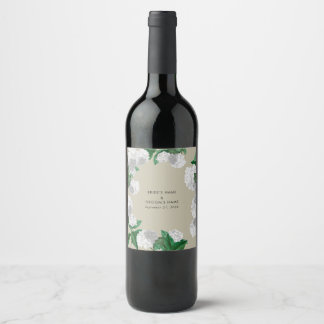 White Hydrangea Floral Greenery Modern Wedding Wine Label