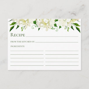White Hydrangea Floral Watercolor Recipe Card