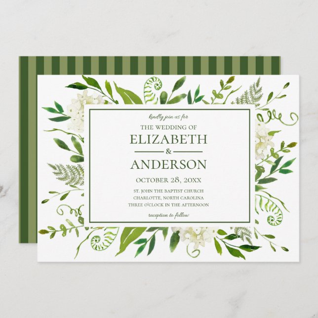 White Hydrangea Floral Watercolor Wedding Invitation (Front/Back)