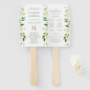 White Hydrangea Floral Watercolor Wedding Program Hand Fan