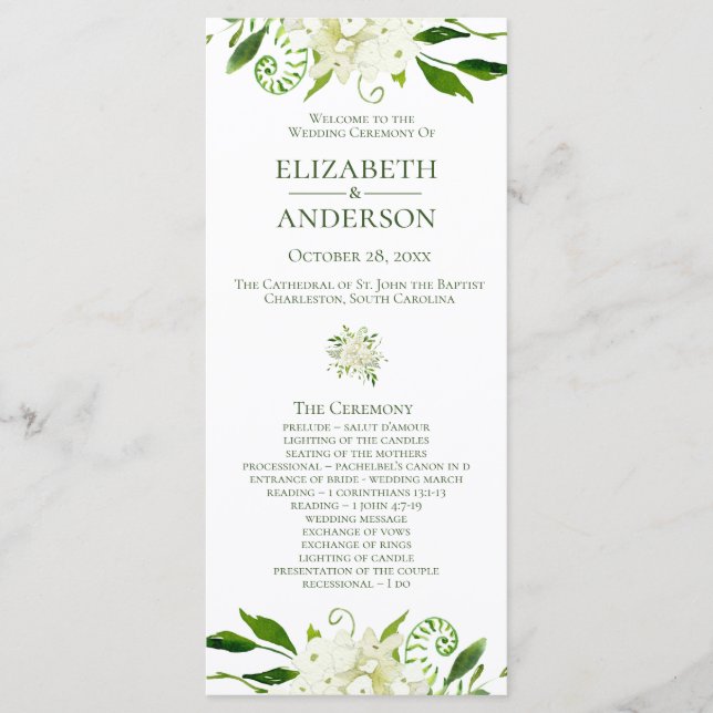 White Hydrangea Floral Watercolor Wedding Program Programme (Front)