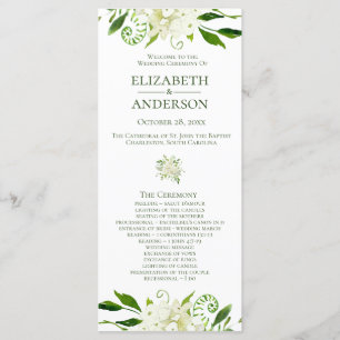 White Hydrangea Floral Watercolor Wedding Program Programme