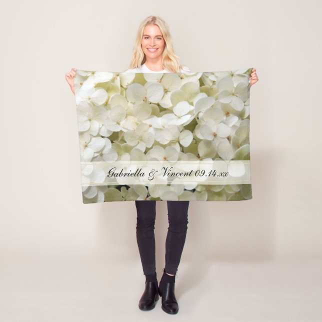 White Hydrangea Floral Wedding Fleece Blanket (In Situ)