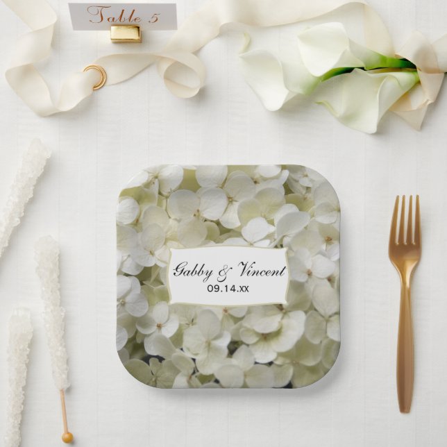 White Hydrangea Floral Wedding Paper Plate (Wedding)