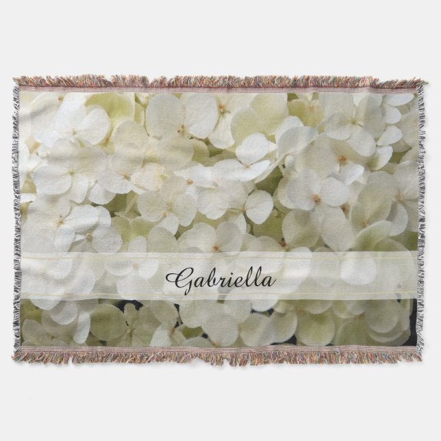 White Hydrangea Flower Blossom Throw Blanket (Front)