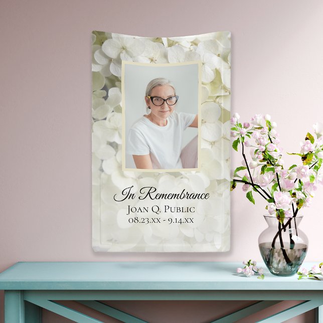 White Hydrangea Flower Celebration of Life Funeral Banner (Creator Uploaded)