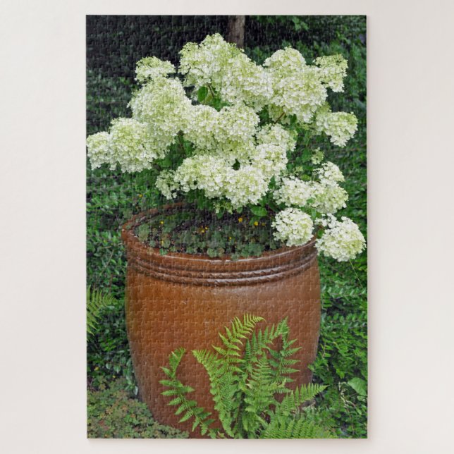 White hydrangea flower planter jigsaw puzzle (Vertical)