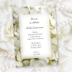 White Hydrangea Flower Quinceanera Party Invitation
