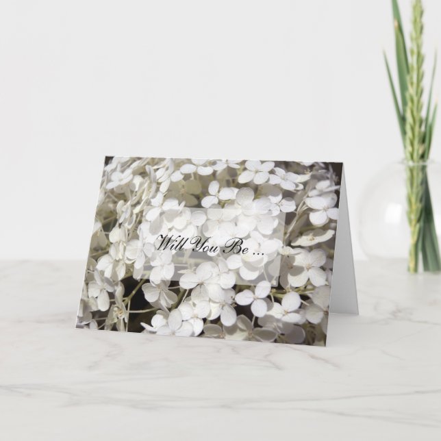 White Hydrangea Flower Will You Be My Bridesmaid Invitation (Front)