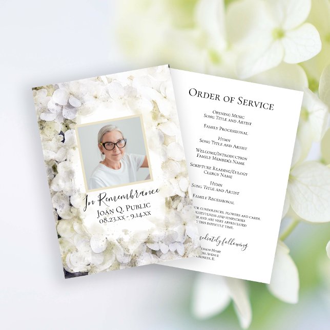 White Hydrangea Flowers Funeral Memorial Service Programme (Creator Uploaded)