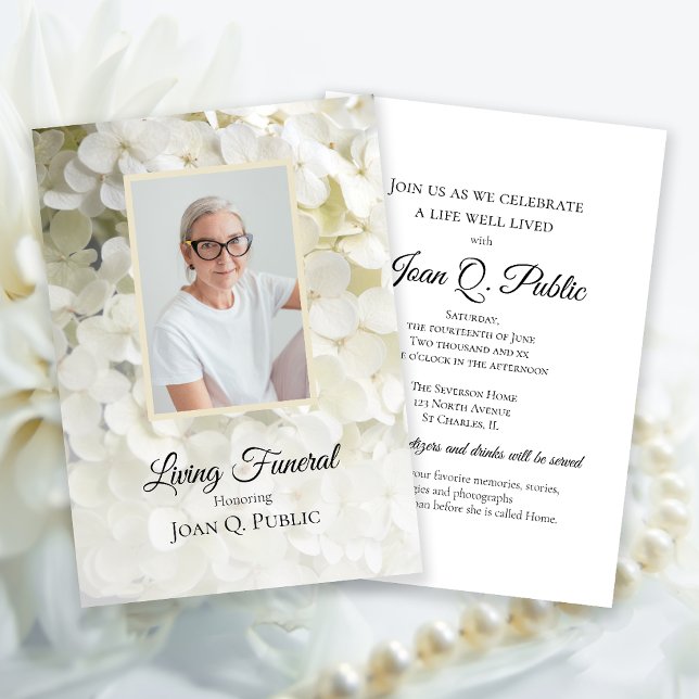 White Hydrangea Flowers Living Funeral Party Invitation (Creator Uploaded)
