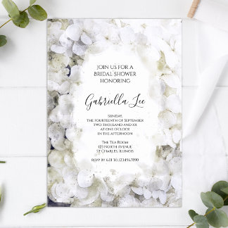 White Hydrangea Flowers Watercolor Bridal Shower Invitation