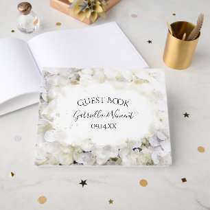 White Hydrangea Flowers Watercolor Wedding Guest Book