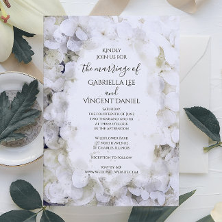 White Hydrangea Flowers Watercolor Wedding Invitation