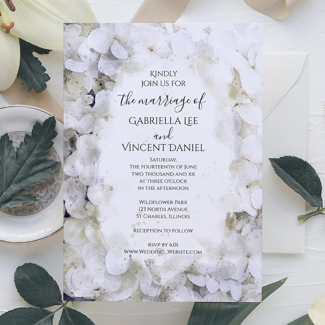 White Hydrangea Flowers Watercolor Wedding  Invitation (Creator Uploaded)
