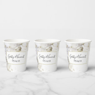 White Hydrangea Flowers Watercolor Wedding Paper Cups