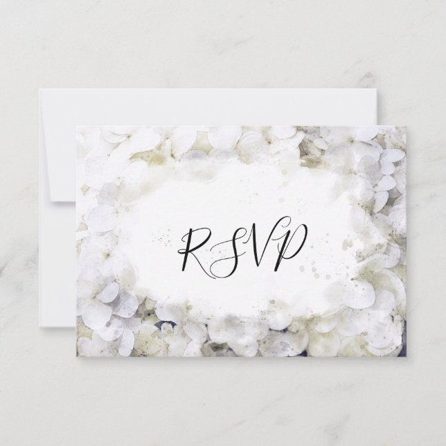 White Hydrangea Flowers Watercolor Wedding RSVP Card (Front)