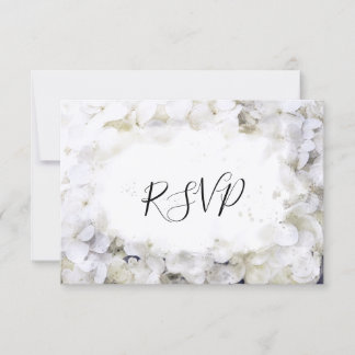 White Hydrangea Flowers Watercolor Wedding RSVP Card