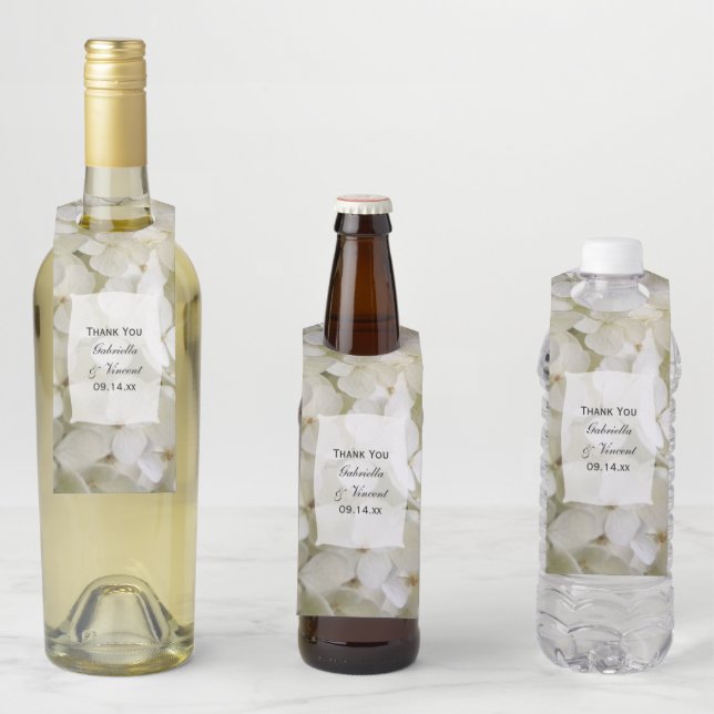 White Hydrangea Flowers Wedding Bottle Tag (In Situ)