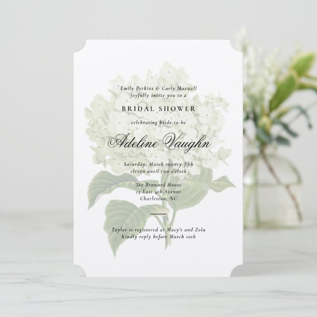 White Hydrangea Grandmillennial Bridal Shower Invitation (Standing Front)
