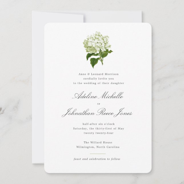 White Hydrangea Grandmillennial Wedding Gingham Invitation (Front)